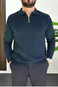 Erkek Çizgi Desenli Normal Kalıp Kazak Lacivert Edw422