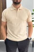 Erkek Çizgi Desenli Polo Yaka Krem Edw458