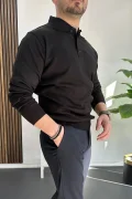 Erkek Düğmeli Polo Yaka Kazak Siyah Edw231