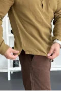 Erkek Hakim Yaka Yarım Patlı Cepli Gömlek Hardal Edw361