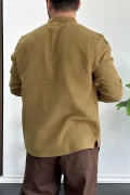 Erkek Hakim Yaka Yarım Patlı Cepli Gömlek Hardal Edw361