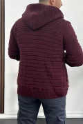 Erkek İçi Kürklü Kapüşonlu Fermuarlı Triko Hırka Bordo T743