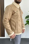 Erkek İçi Kürklü Suni Pul Deri Mont Krem Edw120
