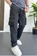 Erkek İnce Baggy Kalıp Kargo Pantolon Siyah Edw164