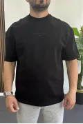 Erkek Kabartmalı Sırt Baskılı Oversize Tişört Siyah Edw390