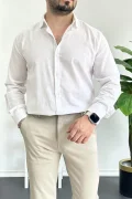 Erkek Krinkıl Kumaş Gömlek Beyaz Edw362