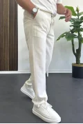 Erkek Normal Kesim Keten Pantolon Kırık Beyaz Edw386