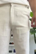 Erkek Normal Kesim Keten Pantolon Kırık Beyaz Edw386