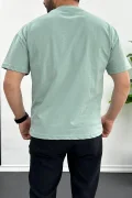 Erkek Oversize %100 Pamuk Nefes Alan Basic T-shirt Yeşil Edw038