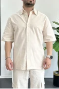 Erkek Oversize Büyük Kalıp Pamuklu Kumaş Krem edw363