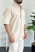 Erkek Oversize Büyük Kalıp Pamuklu Kumaş Krem edw363
