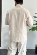 Erkek Oversize Büyük Kalıp Pamuklu Kumaş Krem edw363