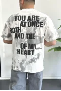Erkek Oversize Ön ve Arka Kabartmalı Slogan Baskılı Tişört Beyaz Edw368
