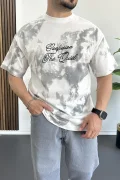 Erkek Oversize Ön ve Arka Kabartmalı Slogan Baskılı Tişört Beyaz Edw368