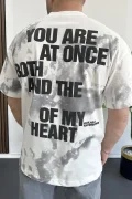 Erkek Oversize Ön ve Arka Kabartmalı Slogan Baskılı Tişört Beyaz Edw368
