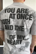 Erkek Oversize Ön ve Arka Kabartmalı Slogan Baskılı Tişört Gri Edw368