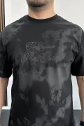 Erkek Oversize Ön ve Arka Kabartmalı Slogan Baskılı Tişört Siyah Edw368