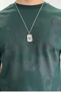 Erkek Oversize Ön ve Arka Kabartmalı Slogan Baskılı Tişört Yeşil Edw368