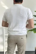 Erkek Polo Yaka Fermuarlı Desenli Tişört Beyaz Edw262