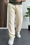 Erkek Rahat Kalıp Keten Pantolon Krem Edw266