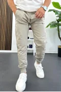 Erkek Regular Fit Dar Paça Lastik Paça Eşofman Altı Bej Edw406