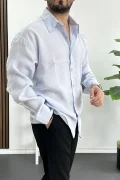 Erkek Salaş Modal Kumaş Gömlek Açık Mavi Edw267