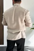 Erkek Salaş Modal Kumaş Gömlek Bej Edw267