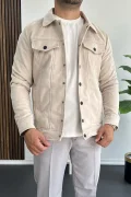 Erkek Slim Fit Cepli Nubuk Ceket Krem Edw081