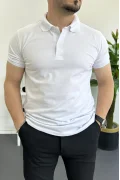 Erkek Slim Fit Düz Renk Pamuklu Soft Polo Tişört Beyaz Edw365