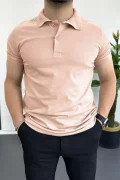 Erkek Slim Fit Düz Renk Pamuklu Soft Polo Tişört Pembe Edw365