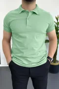 Erkek Slim Fit Düz Renk Pamuklu Soft Polo Tişört Su Yeşili Edw365