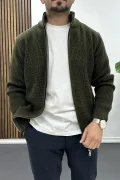 Erkek Slim Fit Fermuarlı Hırka Yeşil Edw434