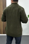 Erkek Slim Fit Fermuarlı Hırka Yeşil Edw434