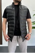 Erkek Slim Fit Fermuarlı Suni Deri Yelek Siyah Edw088