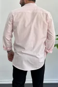 Erkek Slim Fit Keten Görünümlü Pamuklu Hakim Yaka Gömlek Pembe Edw087