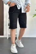 Erkek Slim Fit Likralı Kot Şort Siyah Edw166