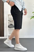 Erkek Slim Fit Likralı Kot Şort Siyah Edw166
