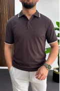 Erkek Soft Kumaş Polo Yaka Tişört Kahverengi Edw506
