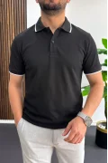 Erkek Soft Kumaş Polo Yaka Tişört Siyah Edw506