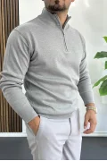 Erkek Yarım Fermuarlı Normal Kalıp Kazak Gri Edw411