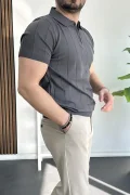 Erkek Yarım Fermuarlı Polo Yaka Tişört Füme Edw257