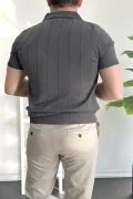 Erkek Yarım Fermuarlı Polo Yaka Tişört Füme Edw257