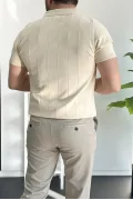 Erkek Yarım Fermuarlı Polo Yaka Tişört Krem Edw257