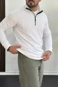 Erkek Yarım Fermuarlı Sweatshirt Beyaz Edw212
