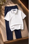 Polo Yaka Tişört Pantolon 2li Takım Beyaz Edw506Tk