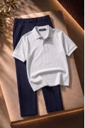 Polo Yaka Tişört Pantolon 2li Takım Gri Edw506Tk