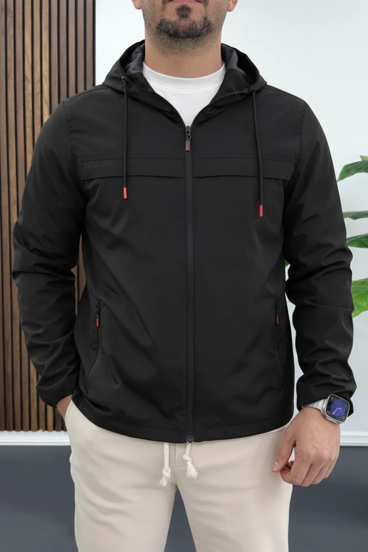 Erkek Yağmur ve Suya Dayanıklı Yağmurluk Mevsimlik Mont Siyah Edw084