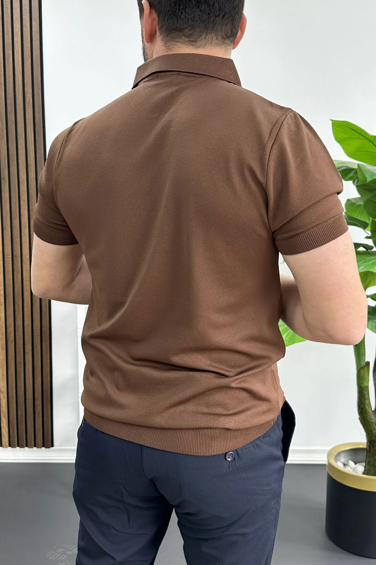 Erkek Polo Yaka Düz Tişört Kahverengi Edw455