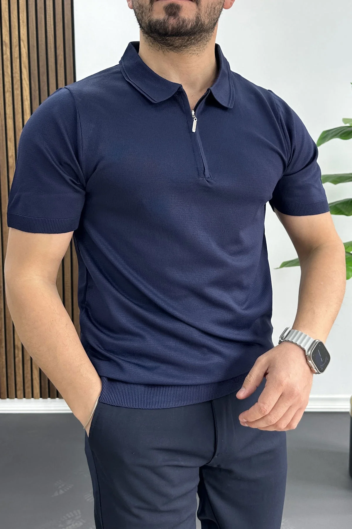 Erkek Polo Yaka Düz Tişört Lacivert Edw455