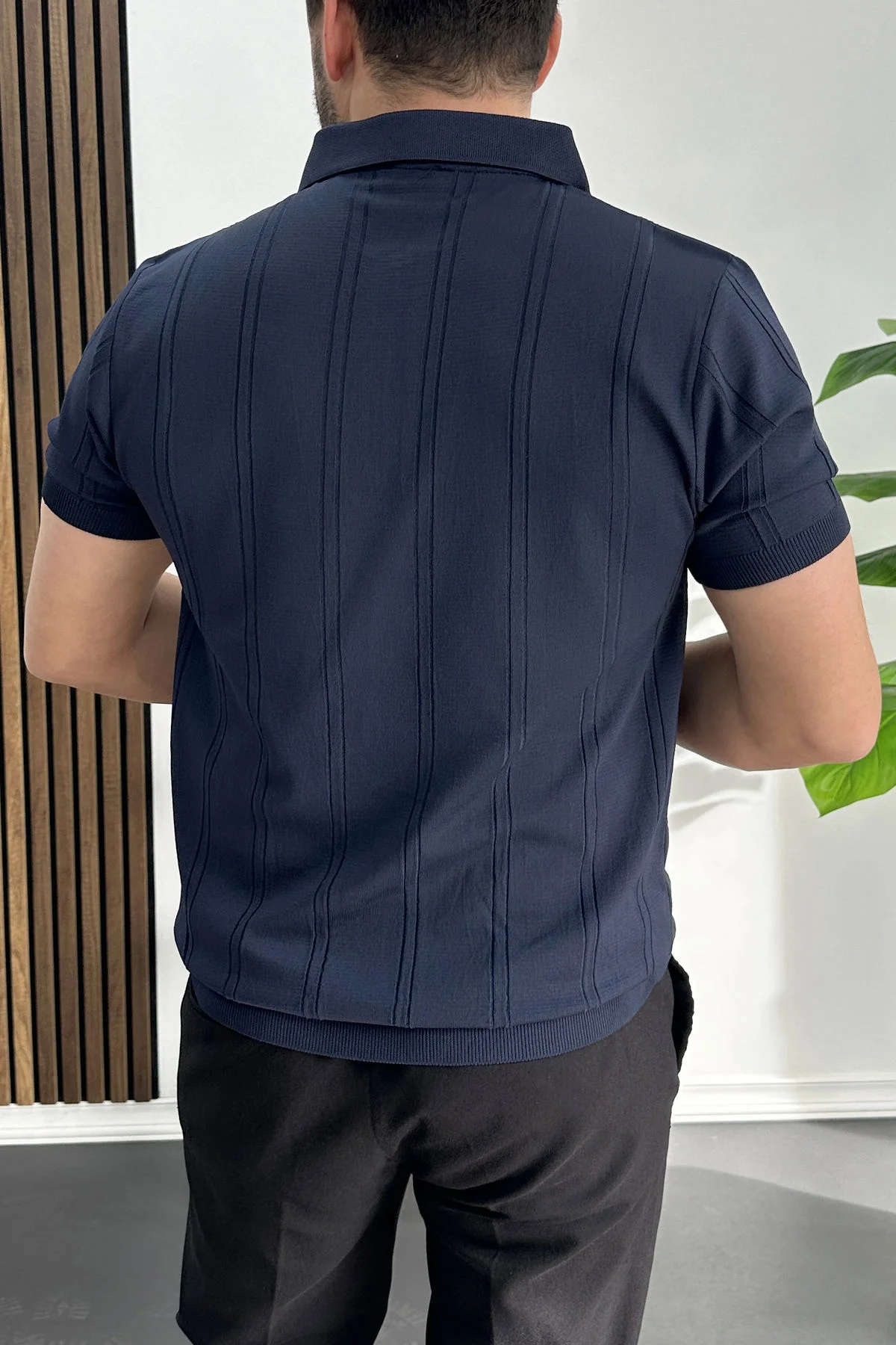 Erkek Desenli Polo Yaka Tişört Lacivert Edw457